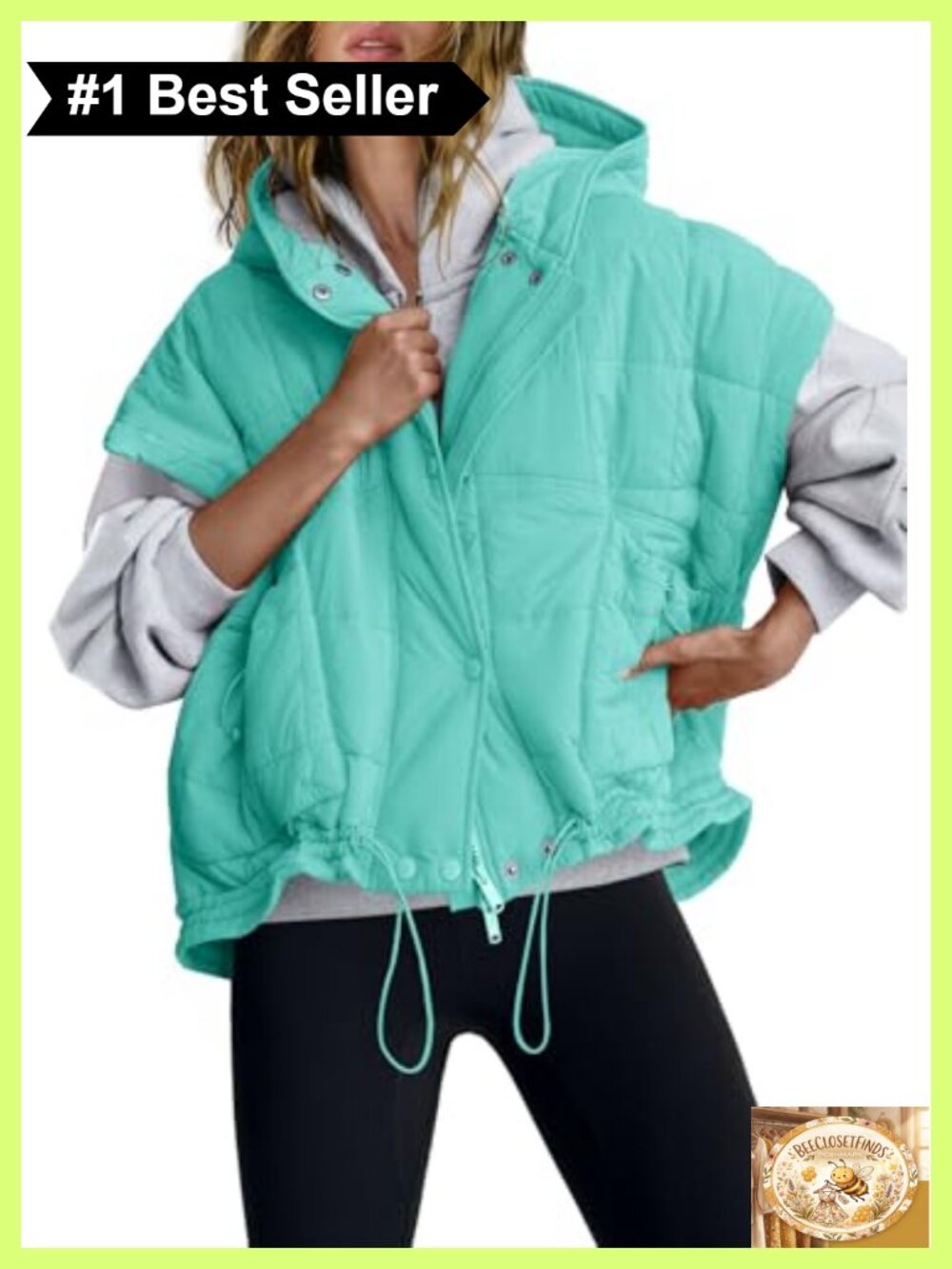 Oversized Quilted Puffer Vest Hooded Zip Sleeveless Jacket
